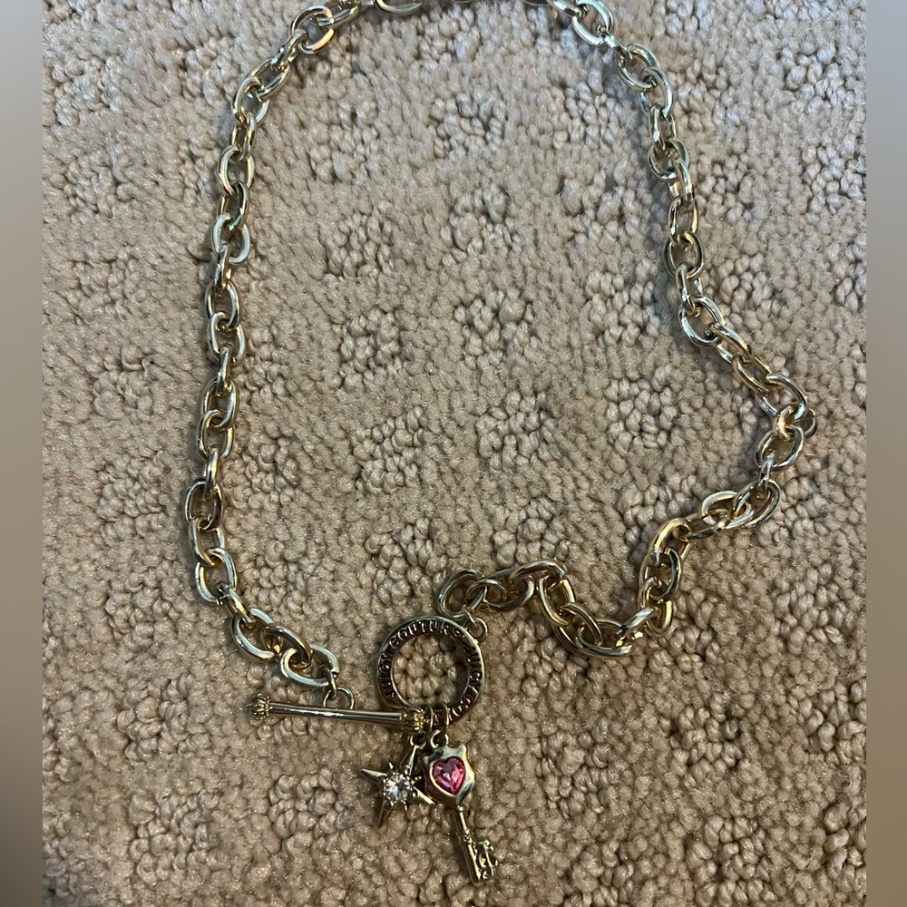 Gold Chain Necklace with Key and Heart Charms juicy couture